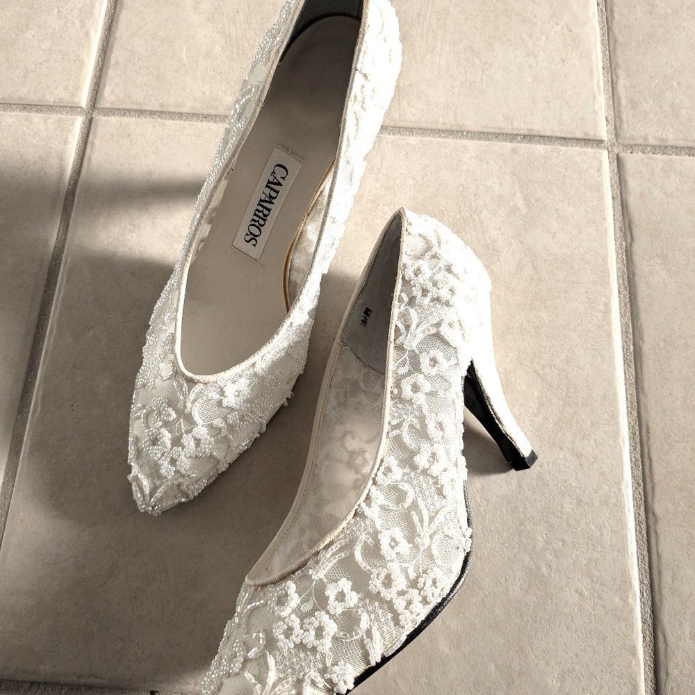 Vintage White Beaded Lace Shoes